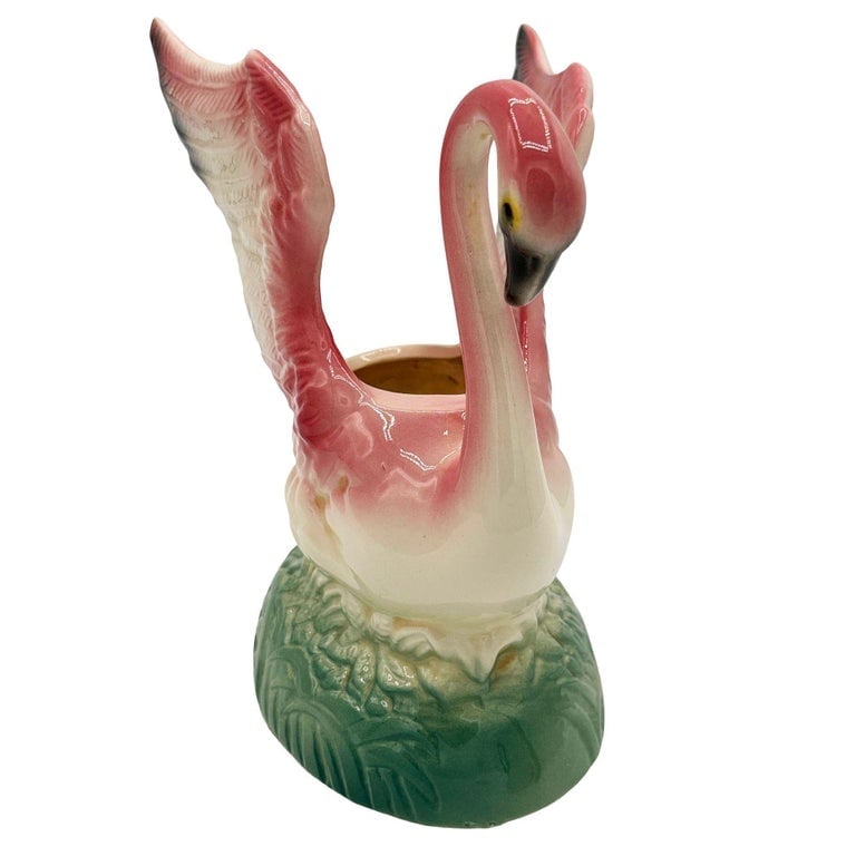 Mid-century California Pottery Ceramic Pink Flamingo Table Planter w/ Light Base - 2