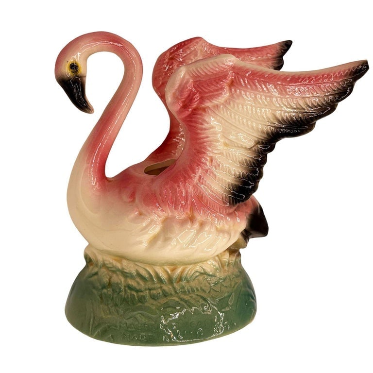 Mid-century California Pottery Ceramic Pink Flamingo Table Planter w/ Light Base - 3