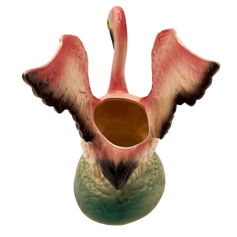 Mid-century California Pottery Ceramic Pink Flamingo Table Planter w/ Light Base - 4