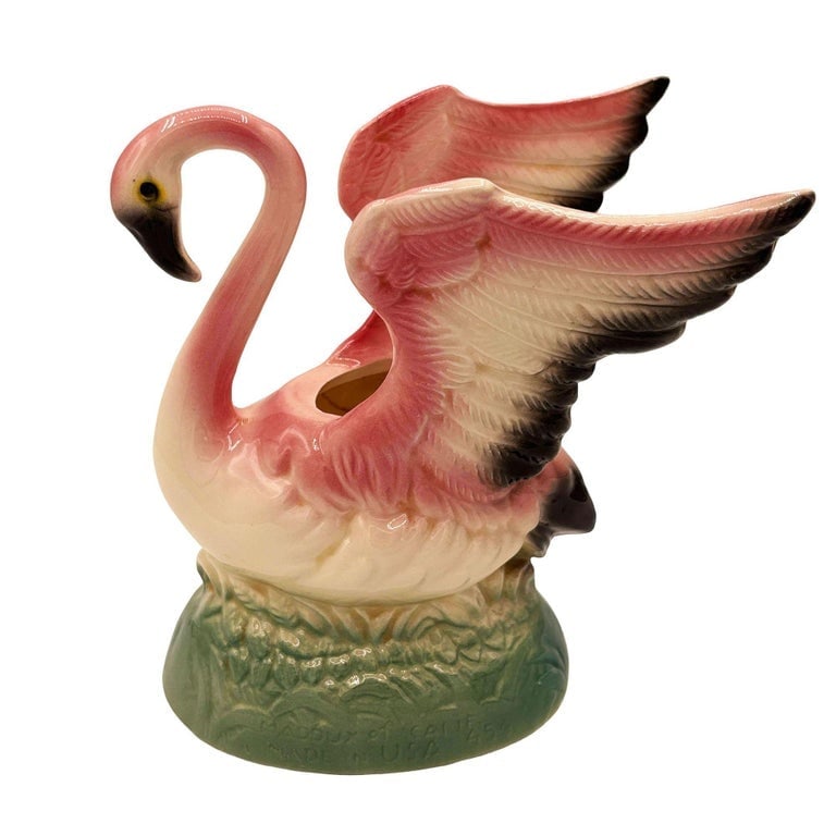 Mid-century California Pottery Ceramic Pink Flamingo Table Planter w/ Light Base - 5