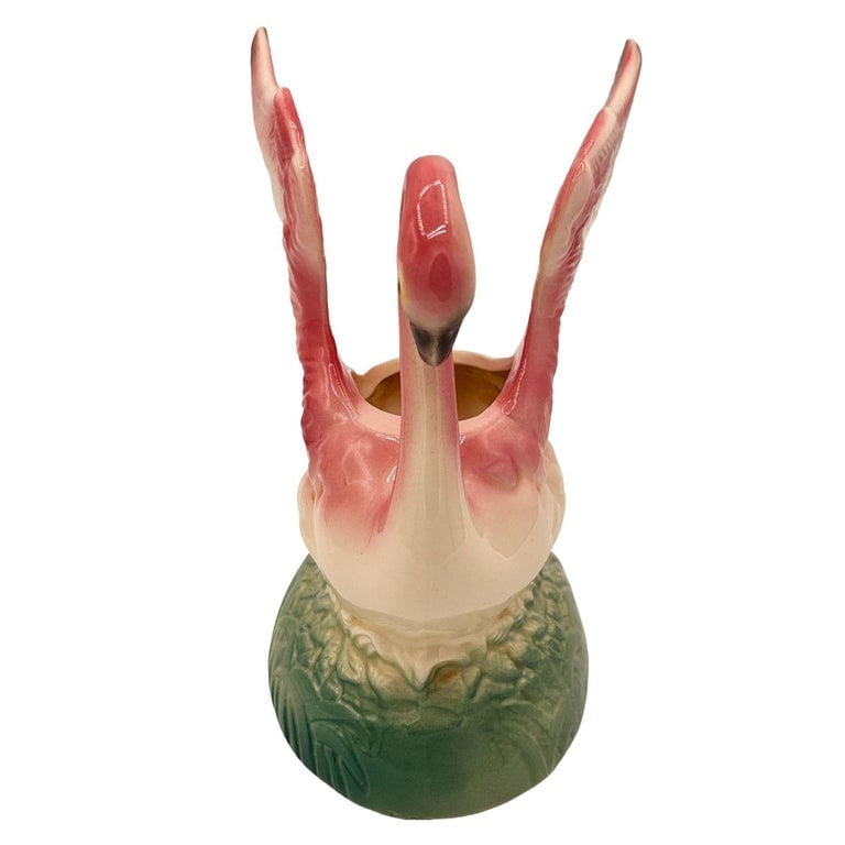 Mid-century California Pottery Ceramic Pink Flamingo Table Planter w/ Light Base - 7
