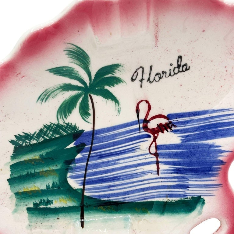 Rare 1940 Biomorphic Pink Flamingo Florida Ceramic Ashtray by Kenmar - 3