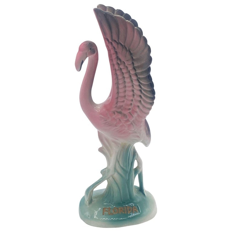 Mid-century "Meeting in Florida" Matching Ceramic Pink Flamingo Statues, Pair - 11
