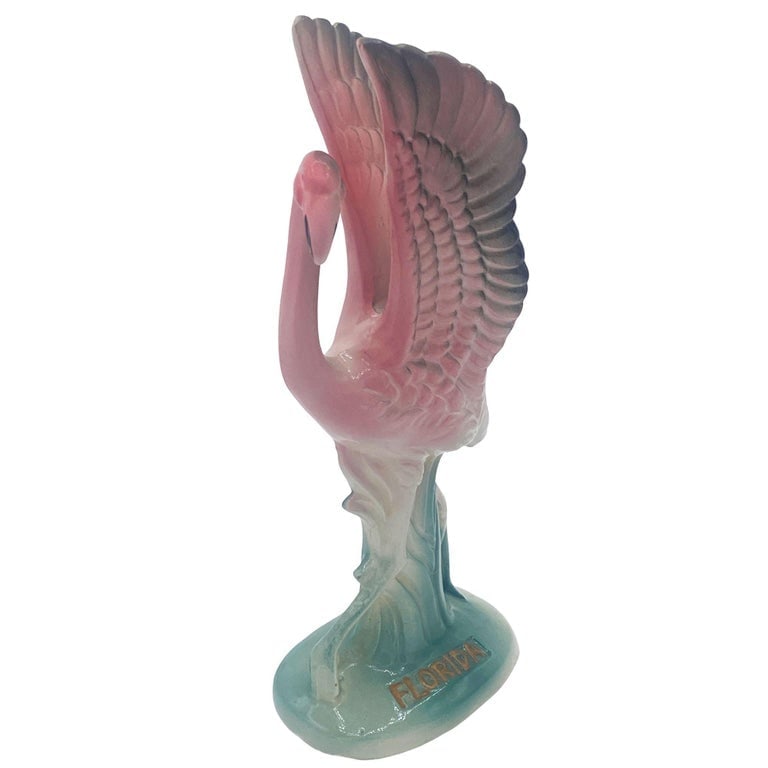 Mid-century "Meeting in Florida" Matching Ceramic Pink Flamingo Statues, Pair - 12