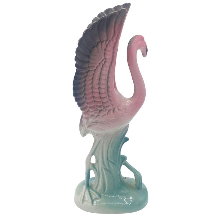 Mid-century "Meeting in Florida" Matching Ceramic Pink Flamingo Statues, Pair - 14