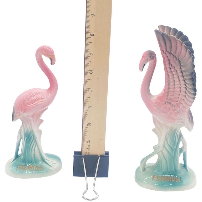 Mid-century "Meeting in Florida" Matching Ceramic Pink Flamingo Statues, Pair - 18
