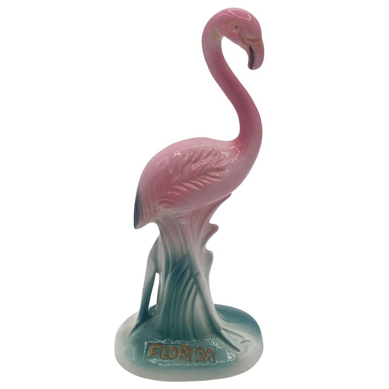 Mid-century "Meeting in Florida" Matching Ceramic Pink Flamingo Statues, Pair - 2