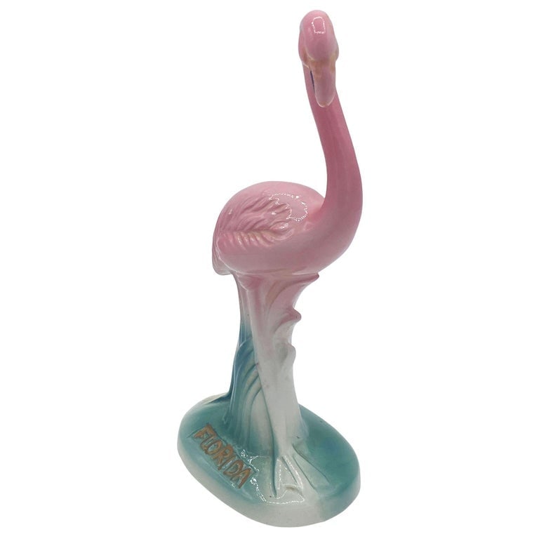 Mid-century "Meeting in Florida" Matching Ceramic Pink Flamingo Statues, Pair - 4