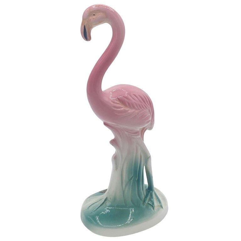 Mid-century "Meeting in Florida" Matching Ceramic Pink Flamingo Statues, Pair - 5