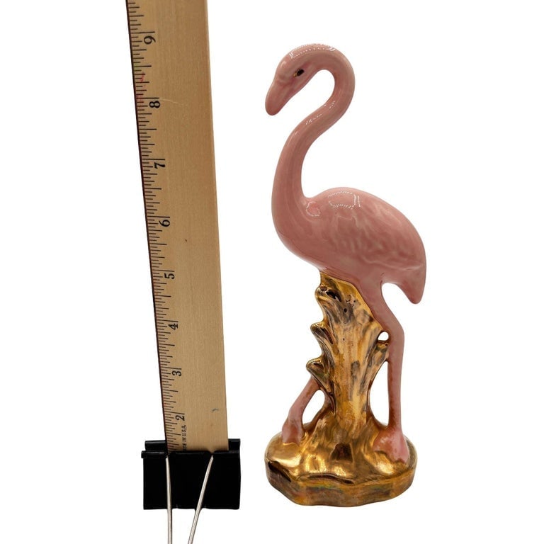 Mid-century Ceramic Fancy Bird Pink and Gold Flamingo Tabletop Statue - 10