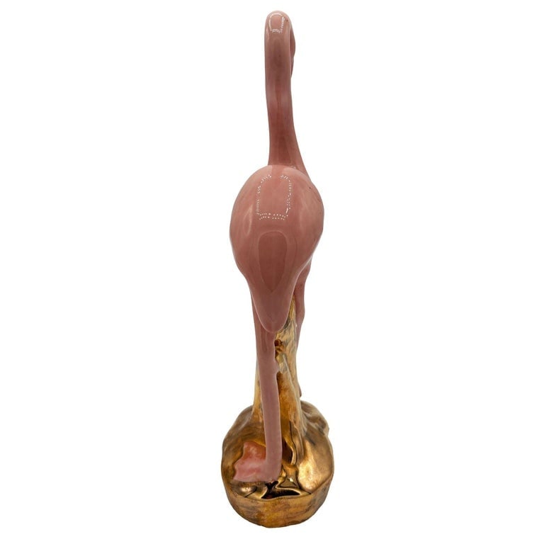 Mid-century Ceramic Fancy Bird Pink and Gold Flamingo Tabletop Statue - 4