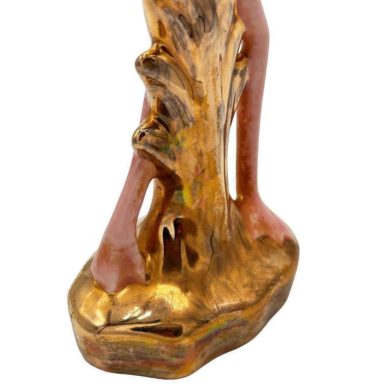 Mid-century Ceramic Fancy Bird Pink and Gold Flamingo Tabletop Statue - 6