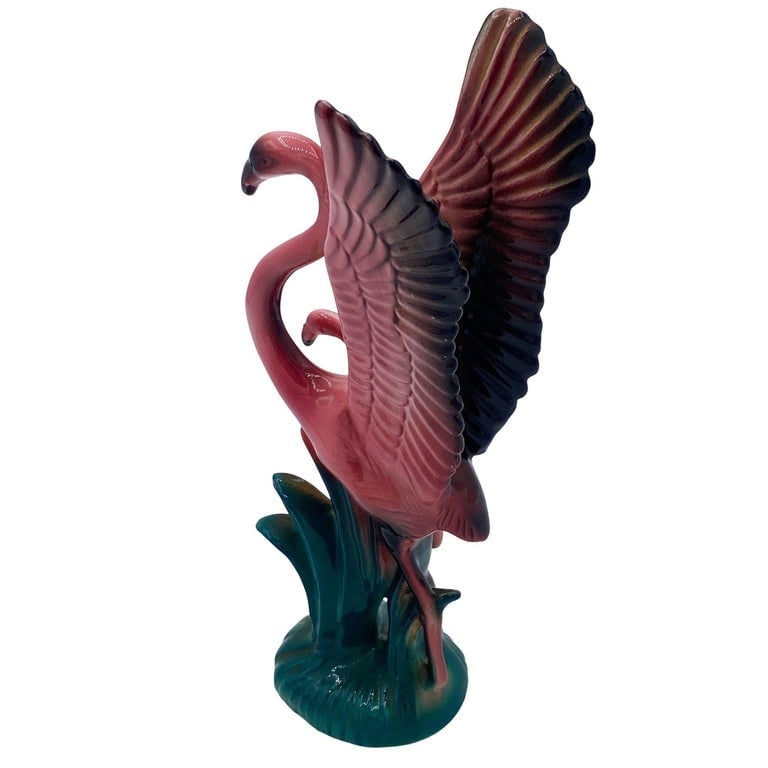 MCM Open Wing Mother and Child Pink Flamingo Ceramic Tabletop Statue By Leftons - 4
