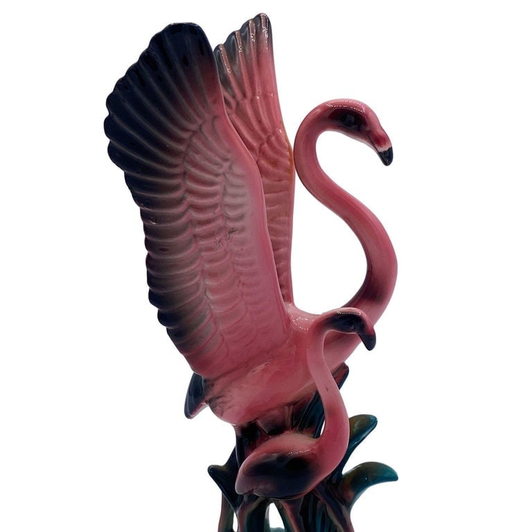 MCM Open Wing Mother and Child Pink Flamingo Ceramic Tabletop Statue By Leftons - 6