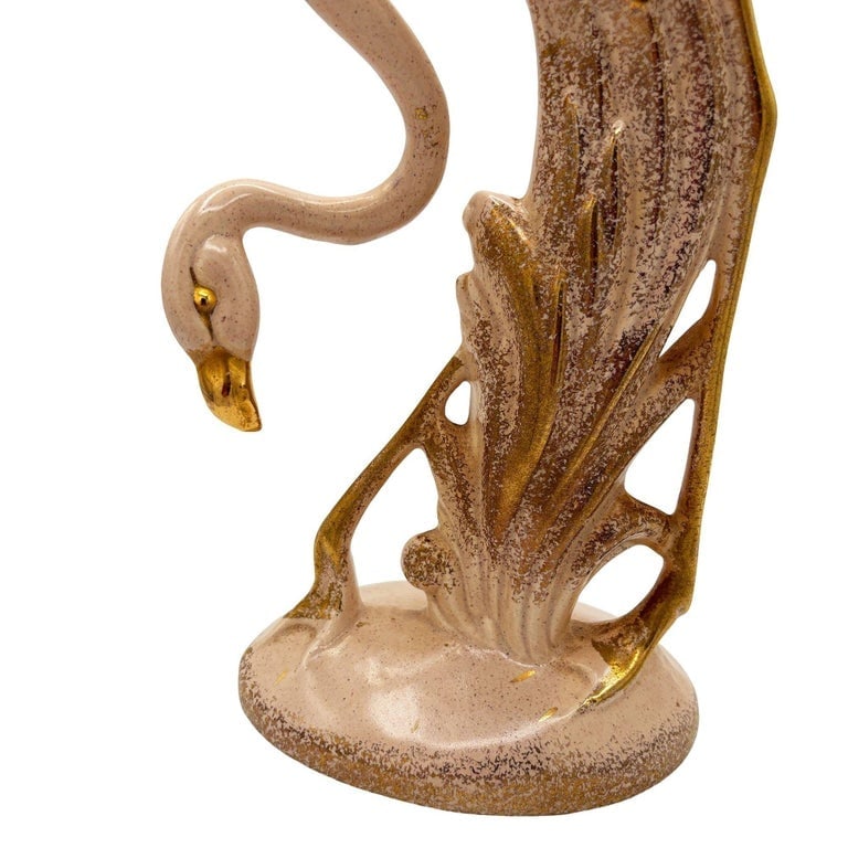 13" Tall Pottery Ceramic Beige Long-legged Flamingo Figurine, 1970 - 4