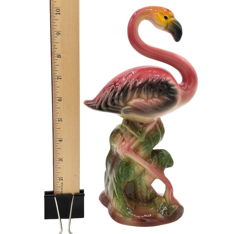 Large 10" MCM Ceramic Hand Painted Flamingo Flower Table Planter, California - 2