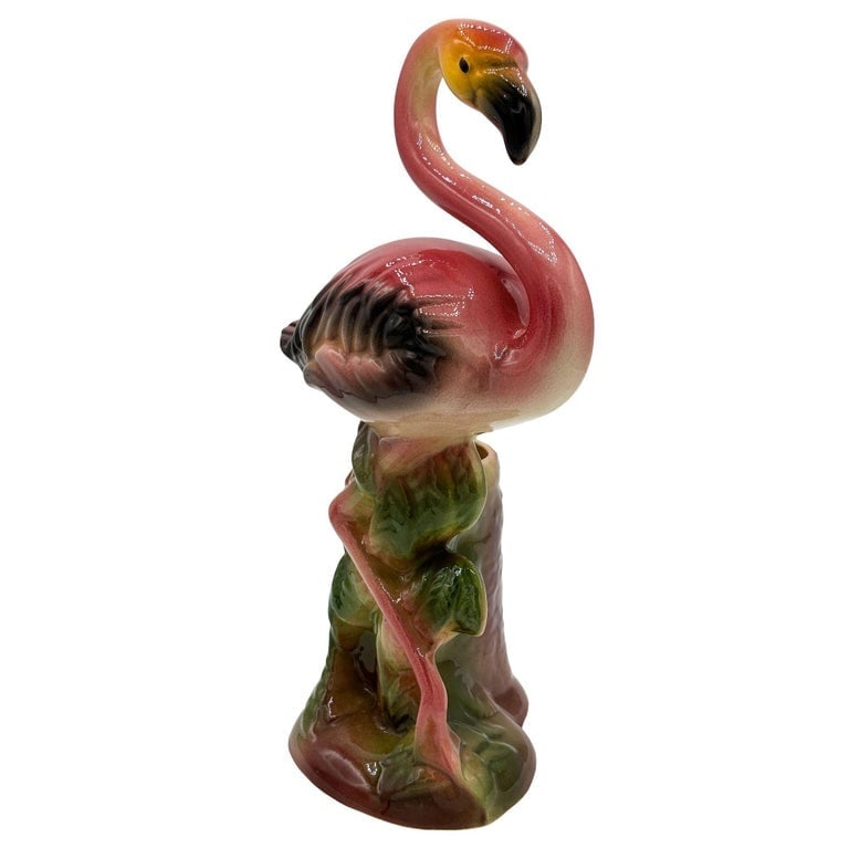 Large 10" MCM Ceramic Hand Painted Flamingo Flower Table Planter, California - 3