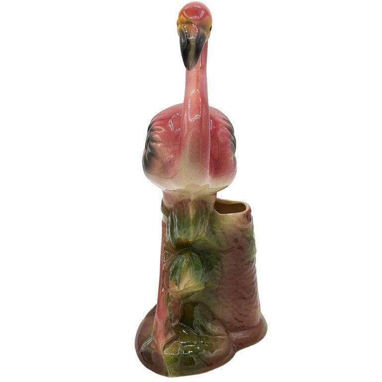 Large 10" MCM Ceramic Hand Painted Flamingo Flower Table Planter, California - 4