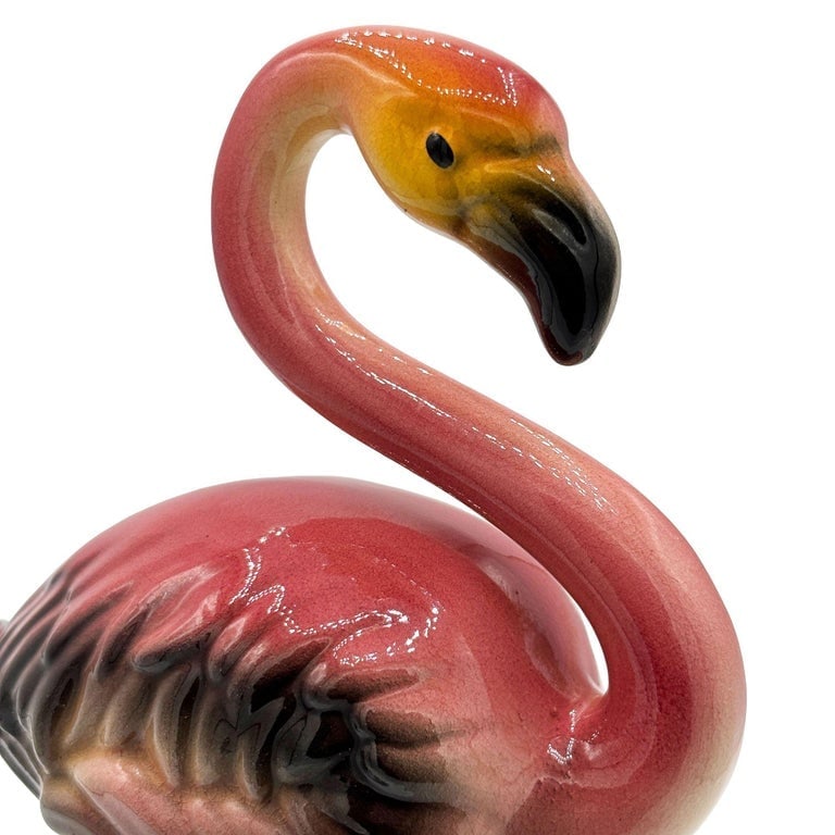 Large 10" MCM Ceramic Hand Painted Flamingo Flower Table Planter, California - 9