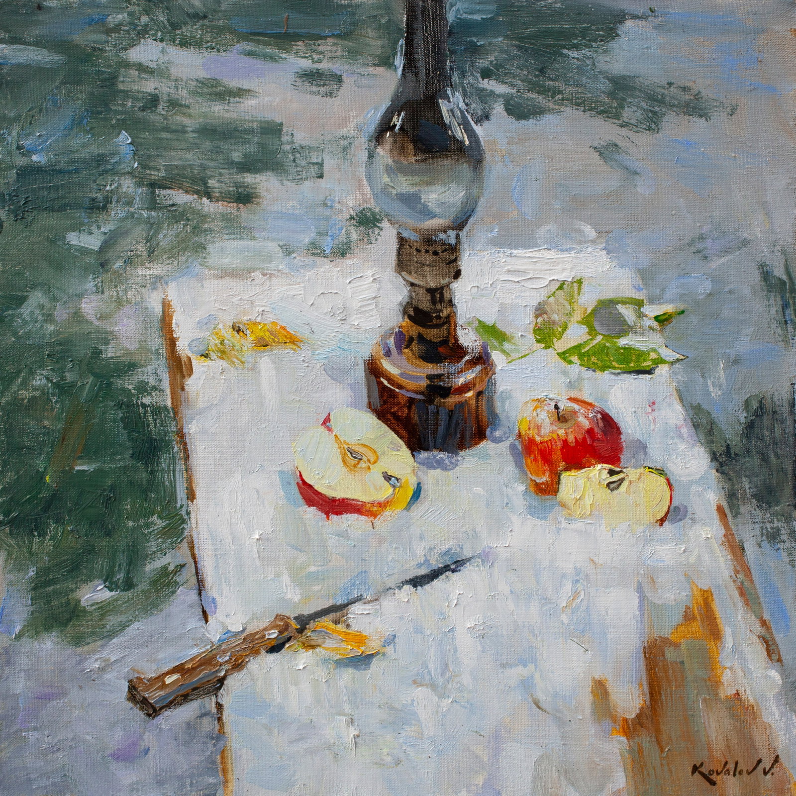 Oil painting Apples Kovaliov V.: Title: Oil painting Apples Kovaliov V. Description: 1KV Painter: Kovaliov V. S?ze: 50x50 cm/19.7x19.7 inches Components: oil, canvas Original painting from our collection ERA: 2017 Short information: