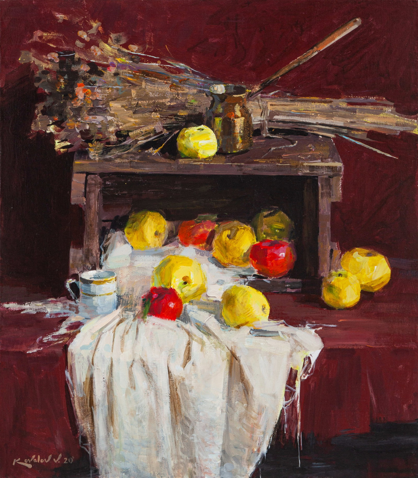 Oil painting Autumn apples Kovaliov V.: Title: Oil painting Autumn apples Kovaliov V. Description: 2KV Painter: Kovaliov V. S?ze: 80x70 cm/31.5x27.6 inches Components: oil, canvas Original painting from our collection ERA: 2020 Short inform