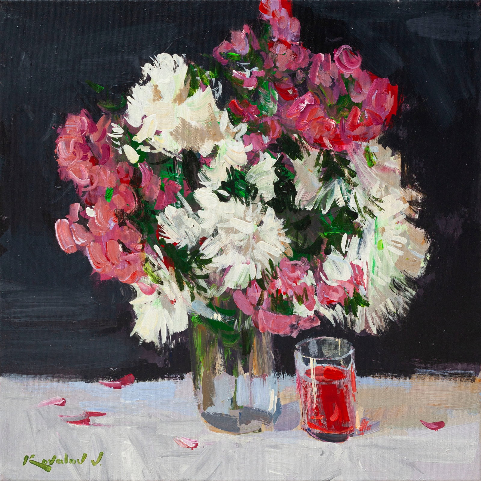 Oil painting Bouquet Ukrainian Artist: Title: Oil painting Bouquet Ukrainian Artist Description: 15KV Painter: Kovaliov V. S?ze: 60x60 cm/23.6x23.6 inches Components: acrylic, canvas Original painting from our collection ERA: 2020 Short in