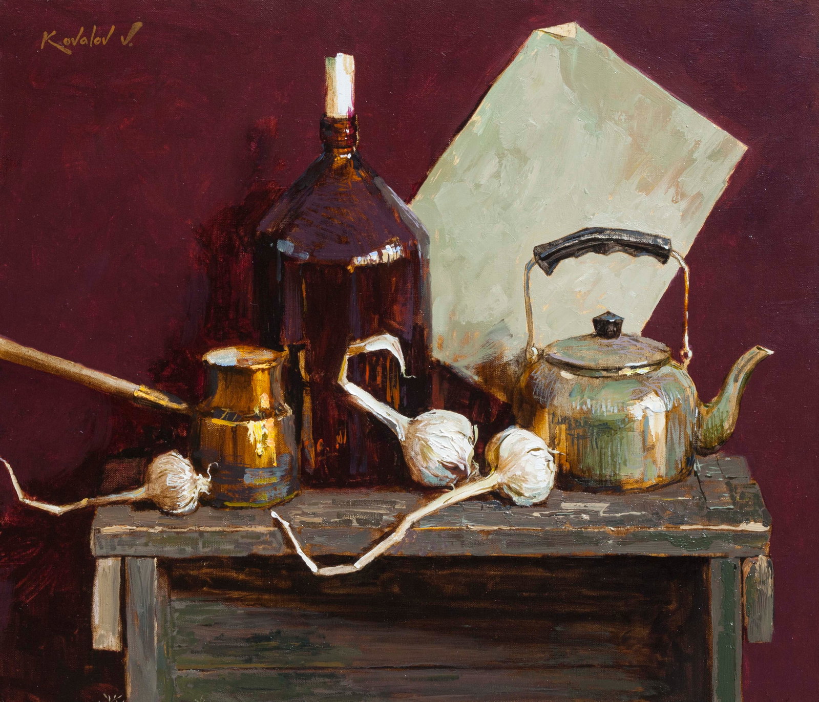 Oil painting Burgundy still life Ukrainian Artist: Title: Oil painting Burgundy still life Ukrainian Artist Description: 16KV Painter: Kovaliov V. S?ze: 60x70 cm/23.6x27.6 inches Components: oil, canvas Original painting from our collection ERA: 2019 