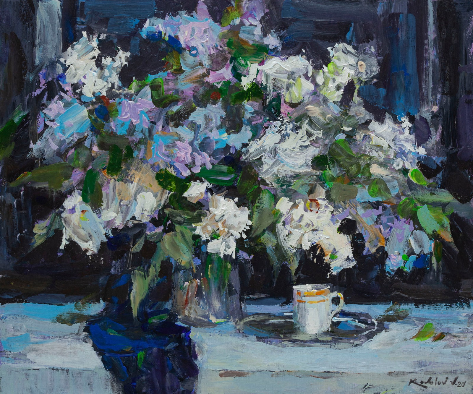 Oil painting Evening lilac Ukrainian Artist.: Title: Oil painting Evening lilac Ukrainian Artist. Description: 23KV Painter: Kovaliov V. S?ze: 50x60 cm/19.7x23.6 inches Components: acrylic, canvas Original painting from our collection ERA: 2020 S