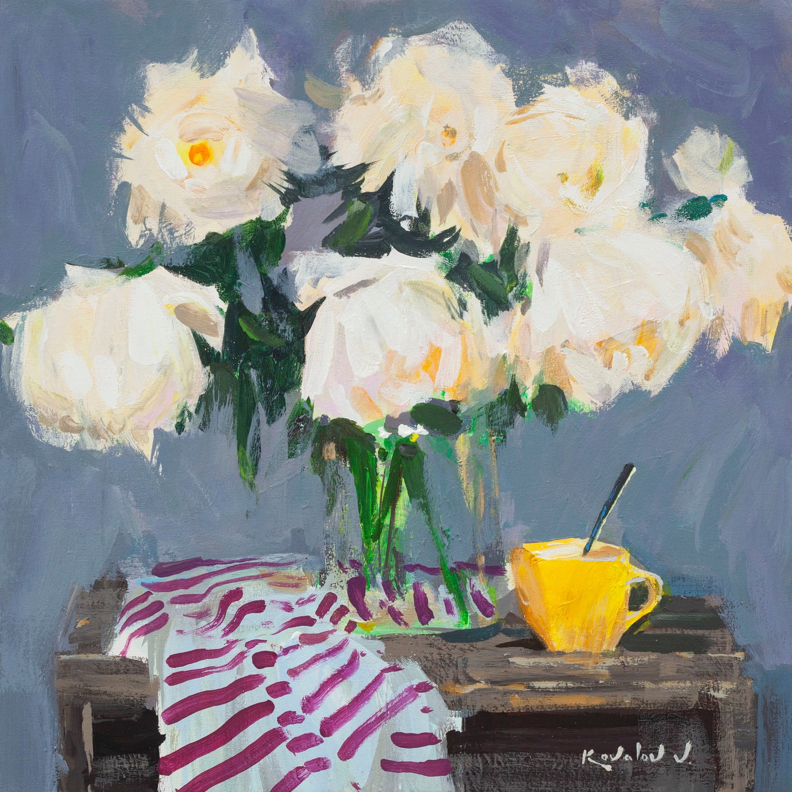 Oil painting Peonies Ukrainian Artist: Title: Oil painting Peonies Ukrainian Artist Description: 45KV Painter: Kovaliov V. S?ze: 50x50 cm/19.7x19.7 inches Components: oil, canvas Original painting from our collection ERA: 2020 Short inform