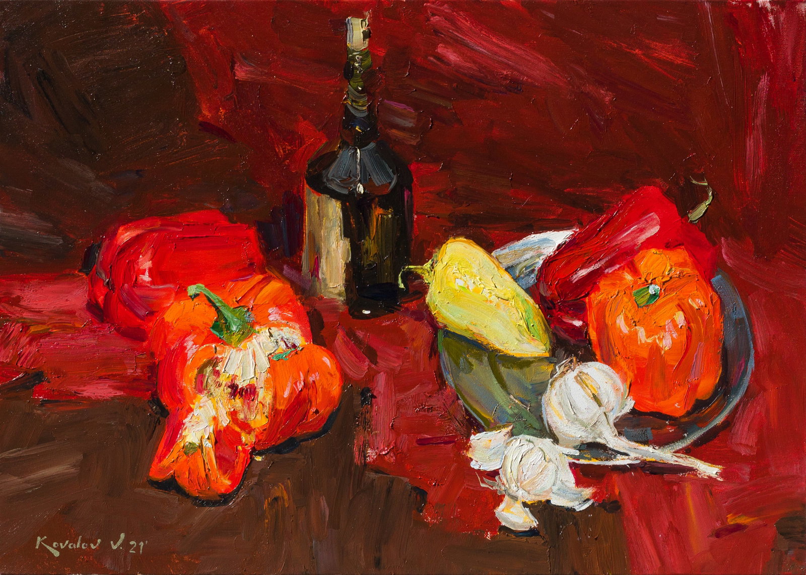 Oil painting Pepper still life Ukrainian Artist: Title: Oil painting Pepper still life Ukrainian Artist Description: 47KV Painter: Kovaliov V. S?ze: 50x70 cm/19.7x27.6 inches Components: oil, canvas Original painting from our collection ERA: 2021 Sh
