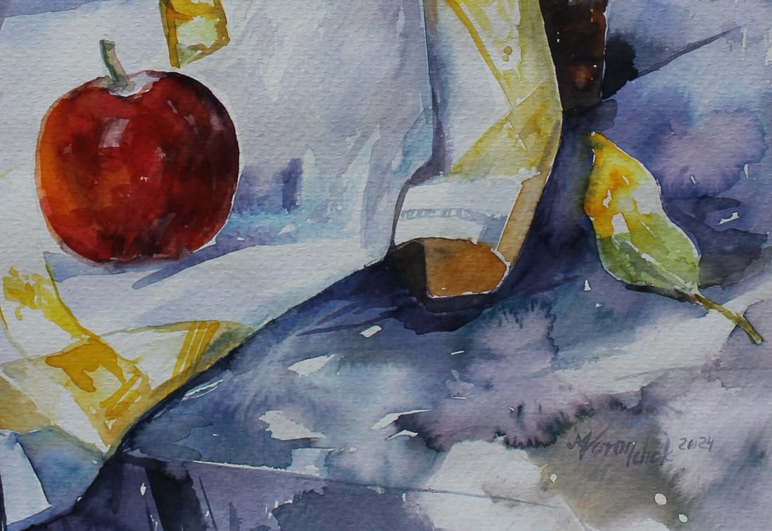 Watercolor painting Still life with apples Maria Voloschak - 3