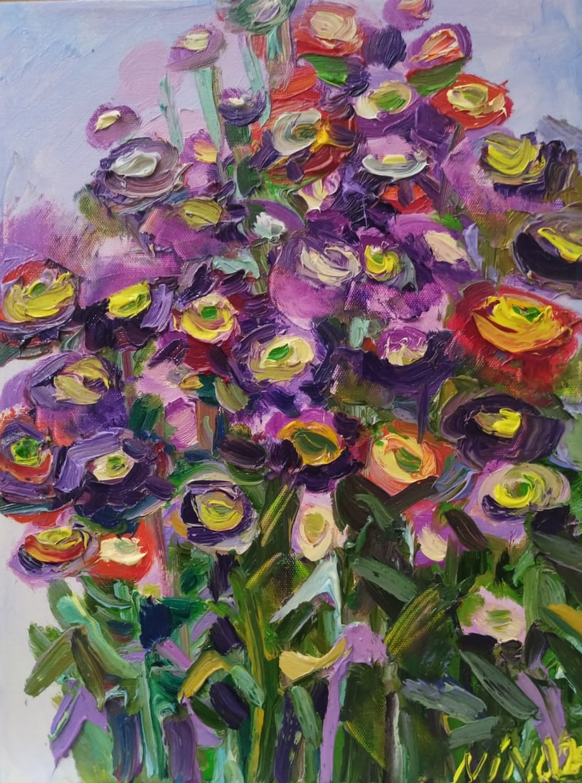 Oil painting Asters Nina L: Title: Oil painting Asters Nina L Description: 09Lt Painter: Nina L. S?ze: 40x30 cm/ 15.74x11.81 inches Components: oil, canvas Original painting CONDITION: exellent ERA: 2024 ARTIST: She was born on