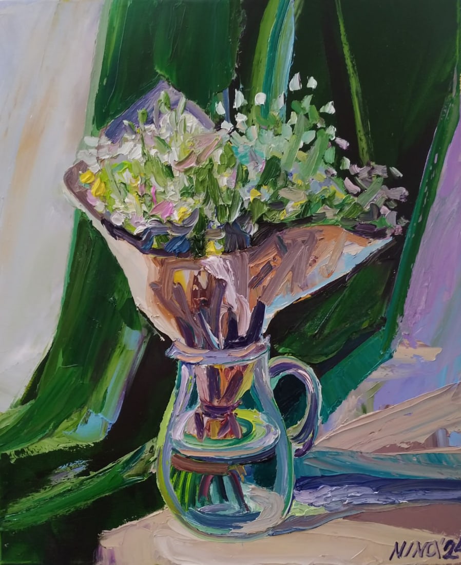 Oil painting Bouquet of daisies Nina L: Title: Oil painting Bouquet of daisies Nina L Description: 45Lt Painter: Nina L. S?ze: 60x50 cm/ 23.62x19.68 inches Components: oil, canvas Original painting CONDITION: exellent ERA: 2024 ARTIST: She