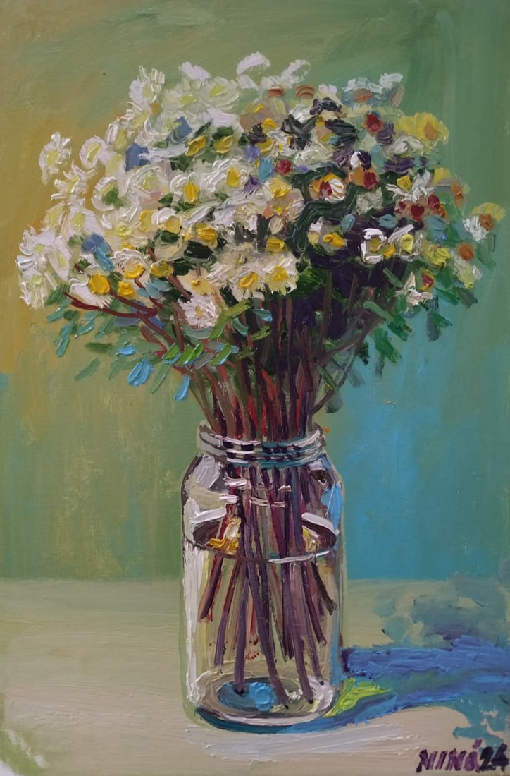 Oil painting Chrysanthemums Nina L: Title: Oil painting Chrysanthemums Nina L Description: 48Lt Painter: Nina L. S?ze: 60x40 cm/ 23.62x15.74 inches Components: oil, canvas Original painting CONDITION: exellent ERA: 2024 ARTIST: She was 