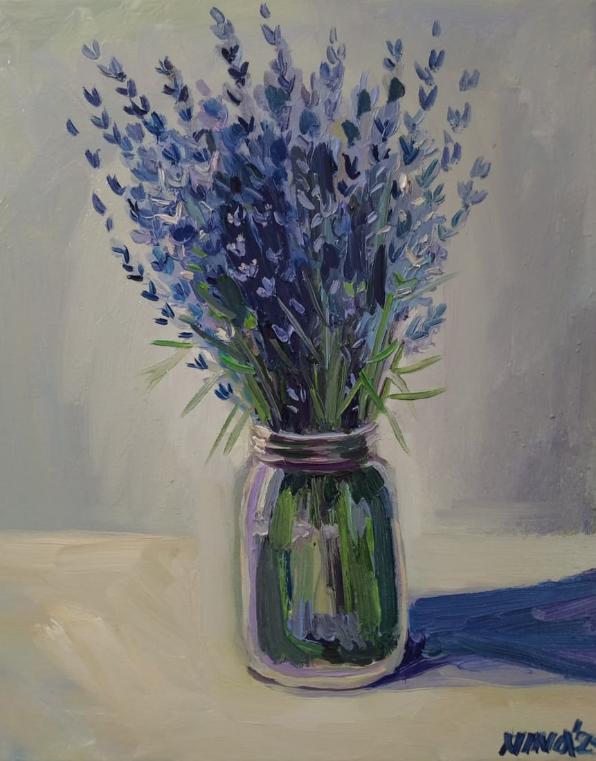 Oil painting lavender Nina L: Title: Oil painting lavender Nina L Description: 49Lt Painter: Nina L. S?ze: 50x40 cm/ 19.68x15.74 inches Components: oil, canvas Original painting CONDITION: exellent ERA: 2024 ARTIST: She was born