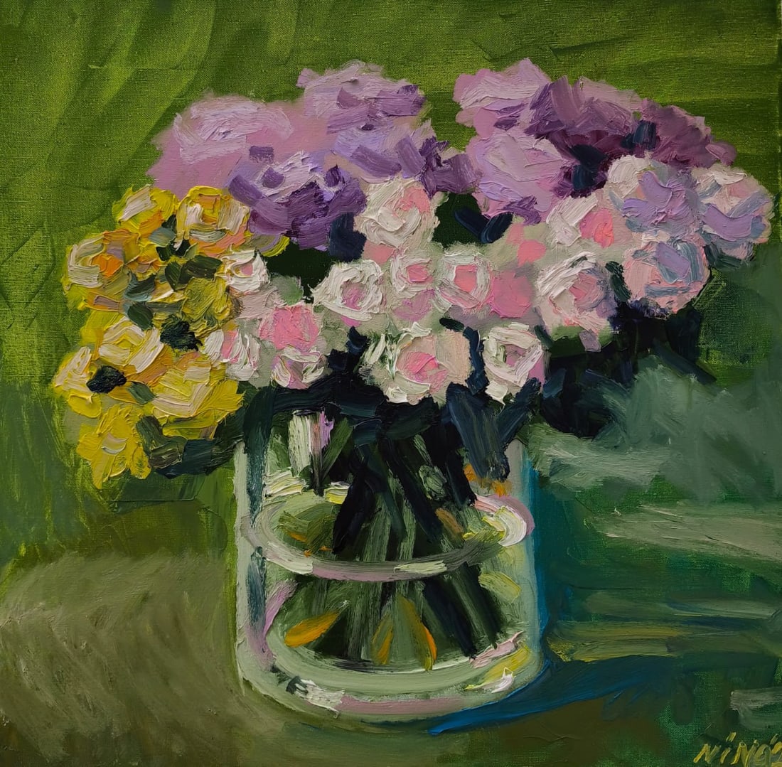 Oil painting Roses Nina L: Title: Oil painting Roses Nina L Description: 62Lt Painter: Nina L. S?ze: 60x60 cm/ 23.62x23.62 inches Components: oil, canvas Original painting CONDITION: exellent ERA: 2024 ARTIST: She was born on