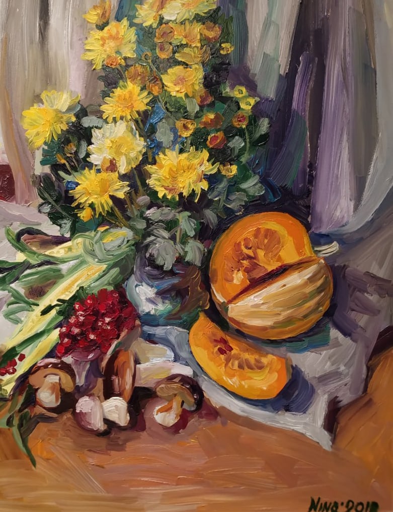 Oil painting Still life with chrysanthemums Nina L - 5