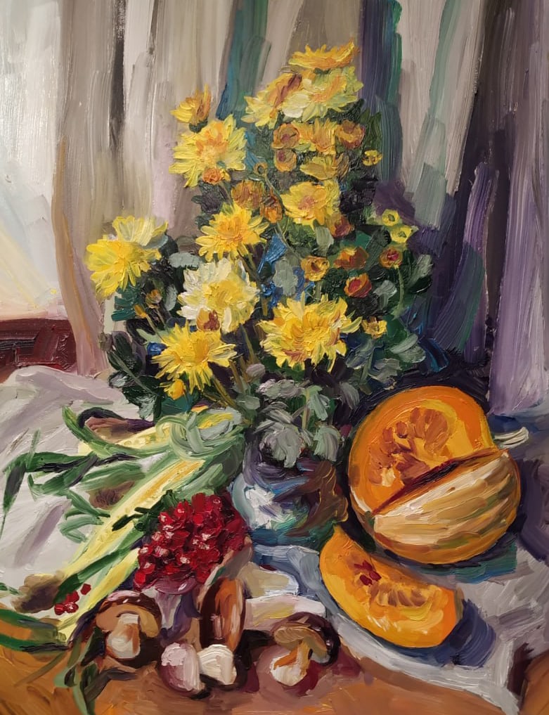 Oil painting Still life with chrysanthemums Nina L - 6