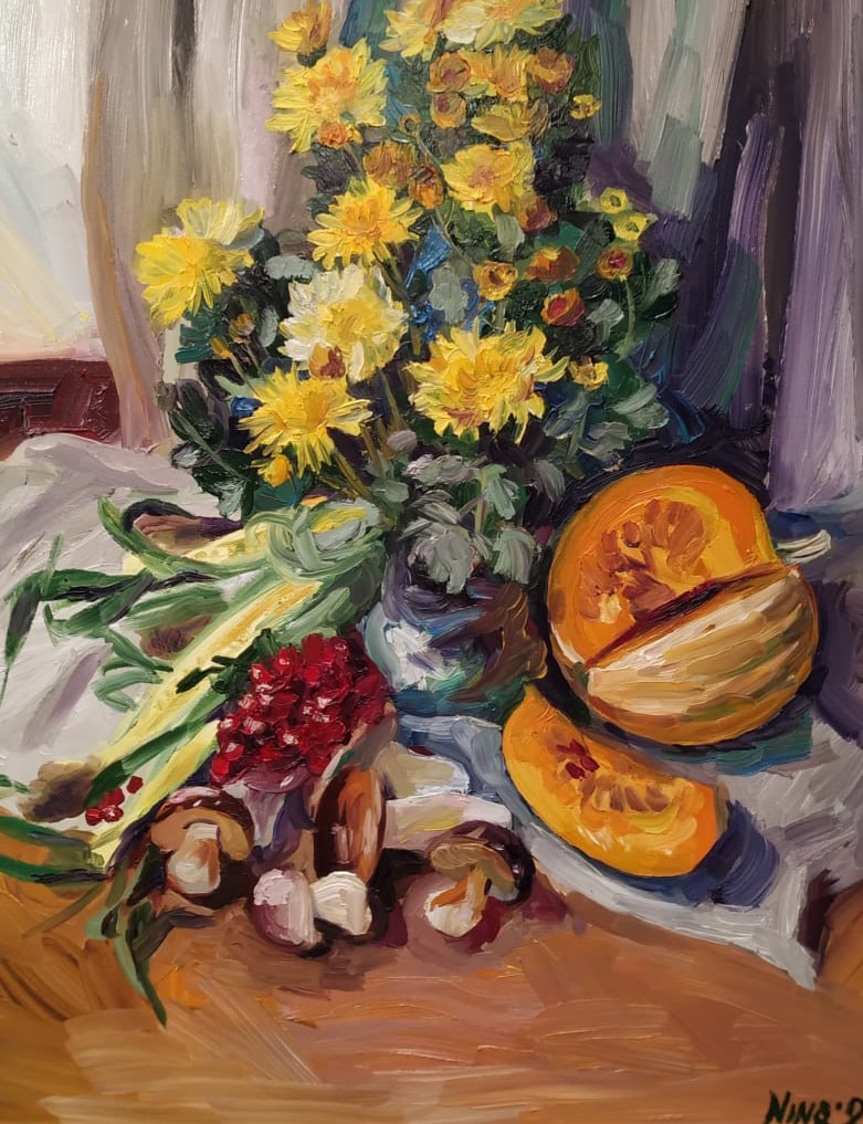 Oil painting Still life with chrysanthemums Nina L - 8
