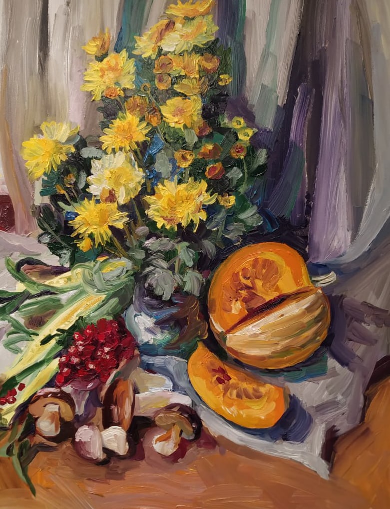 Oil painting Still life with chrysanthemums Nina L - 9