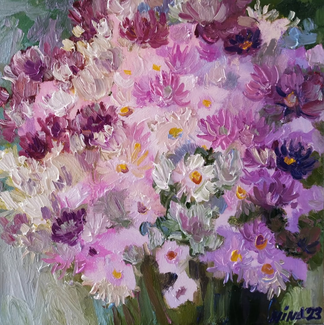 Oil painting Chrysanthemums Nina L (1 of 10)