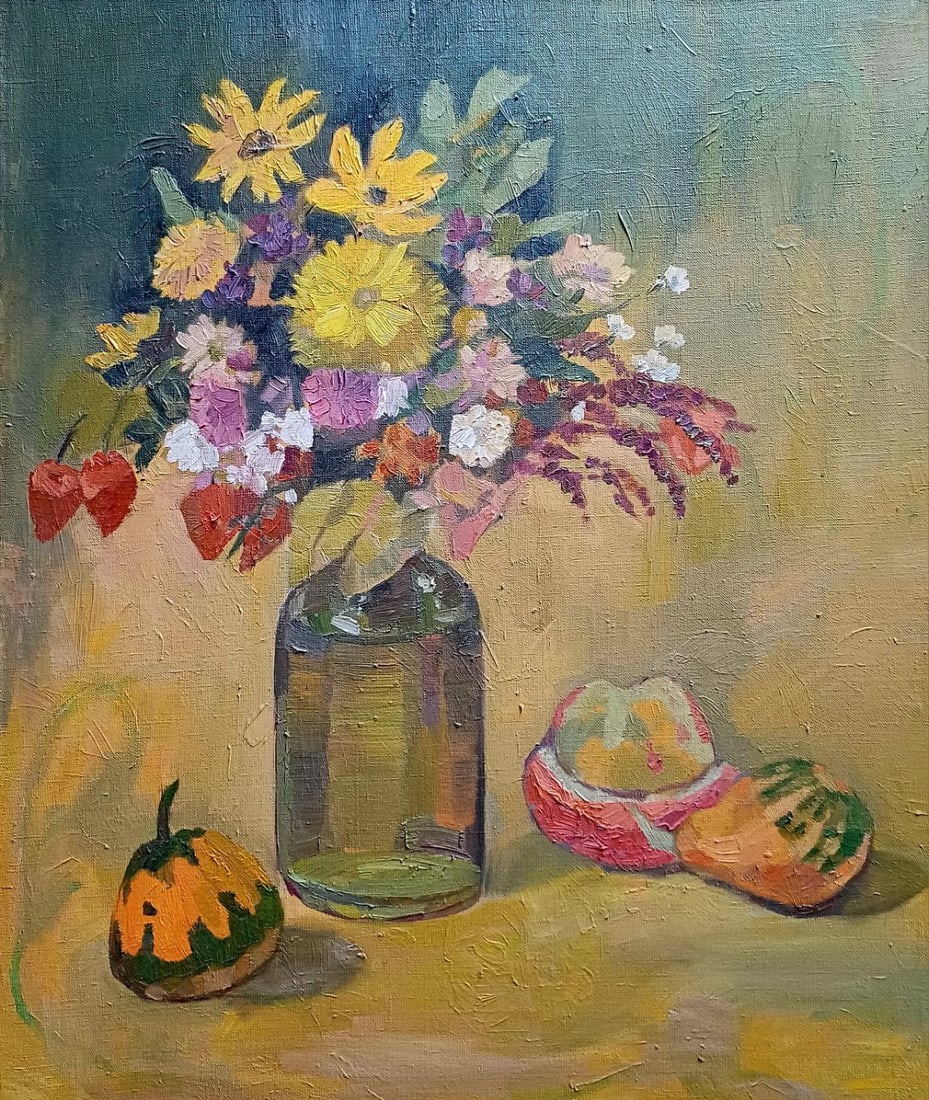 Oil painting Autumn still life Tetyana Shulyak: Title: Oil painting Autumn still life Tetyana Shulyak Description: 49Sl Painter: Tetyana Shulyak S?ze: 70x60 cm/27.55x23.62 inches Components: oil, canvas Original painting ERA: 2018 Short