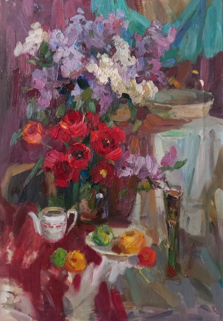 Oil painting May still life Alex Ditriev: Title: Oil painting May still life Alex Ditriev Description: 207AD Painter: Alex Ditriev S?ze: 100x70 cm/ 39.4x27.6 inches Components: oil, canvas Original painting from our collection ERA: Short info