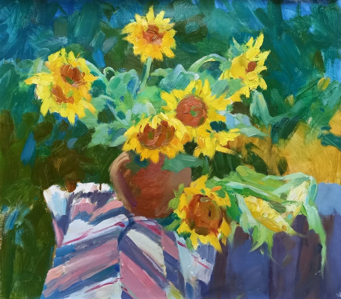 Oil painting Sunflower Alex Ditriev: Title: Oil painting Sunflower Alex Ditriev Description: 234AD Painter: Alex Ditriev S?ze: 79x70 cm/ 31.1x27.6 inches Components: oil, canvas Original painting from our collection ERA: Short informatio