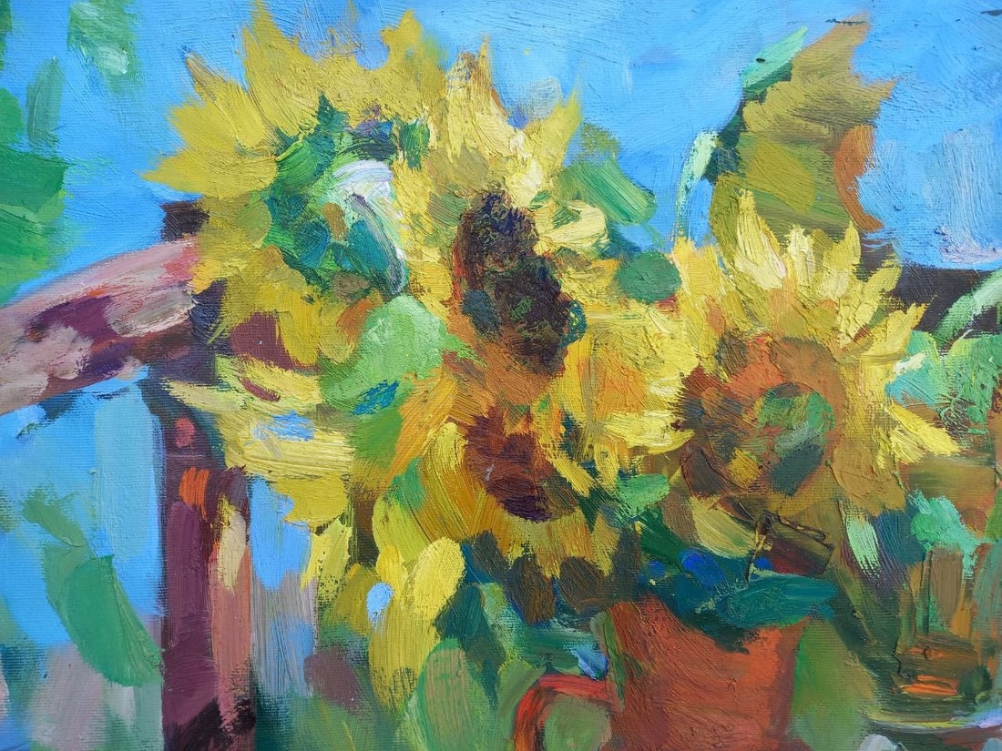 Oil painting Sunflowers on the porch Alex Ditriev - 5