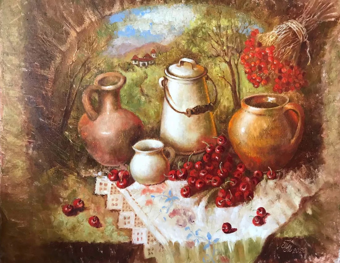 Oil painting Autumn still life Maria Mitrick: Title: Oil painting Autumn still life Maria Mitrick Description: 01MITR Painter: Maria Mitrick S?ze: 60x70 cm/ 23.6x19.6 inches Components: oil, canvas Original painting CONDITION: exellent ERA:2020