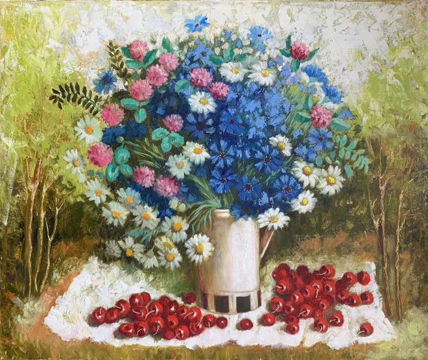 Oil painting Wildsflowers Maria Mitrick: Title: Oil painting Wildsflowers Maria Mitrick Description: 17MITR Painter: Maria Mitrick S?ze: 50x60 cm/ 19.6x23.6 inches Components: oil, canvas Original painting CONDITION: exellent ERA: 2021 ARTIS