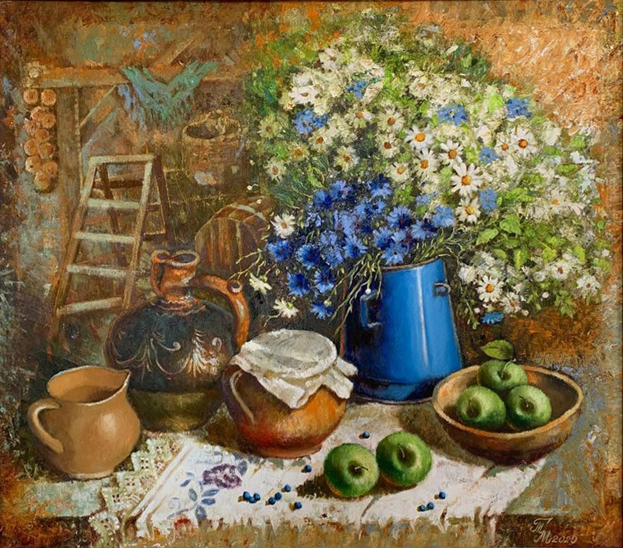 Oil painting Rural still life Maria Mitrick: Title: Oil painting Rural still life Maria Mitrick Description: 27MITR Painter: Maria Mitrick S?ze: 75x85 cm/ 29.52x33.46 inches Components: oil, canvas Original painting CONDITION: exellent ERA:
