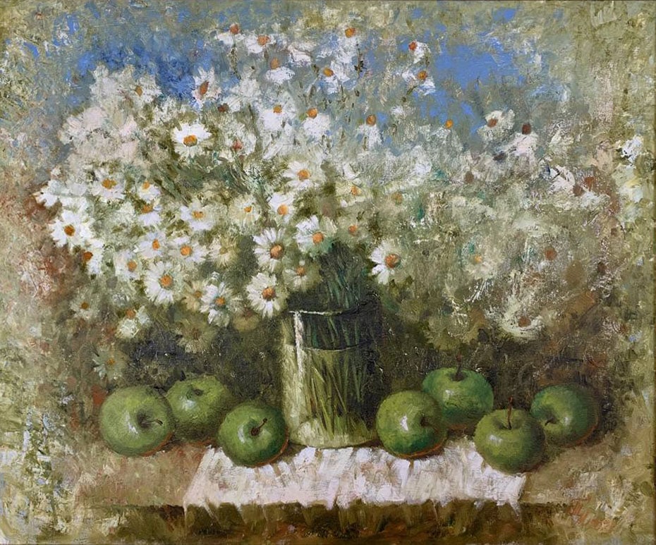 Oil painting green apples Maria Mitrick: Title: Oil painting green apples Maria Mitrick Description: 28MITR Painter: Maria Mitrick S?ze: 50x60 cm/ 19.6x23.6 inches Components: oil, canvas Original painting CONDITION: exellent ERA: 2021 ARTIS