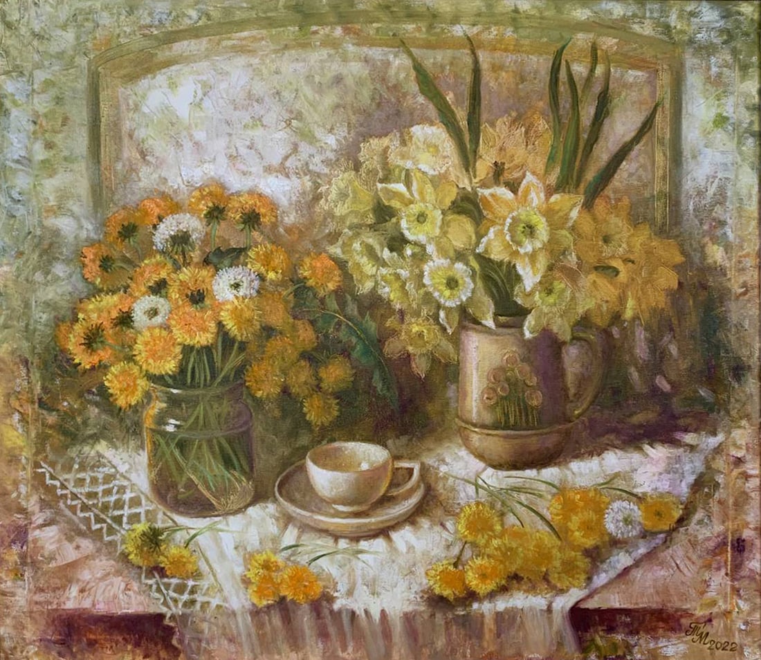 Oil painting Spring flowers Maria Mitrick: Title: Oil painting Spring flowers Maria Mitrick Description: 32MITR Painter: Maria Mitrick S?ze: 70x80 cm/ 27.5x31.49 inches Components: oil, canvas Original painting CONDITION: exellent ERA: 2022